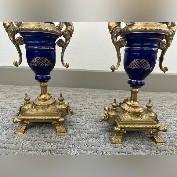 Pair Italian Cobalt & Gilt Rococo 5-Light Candelabra – Brevettato - Picture 8 of 16